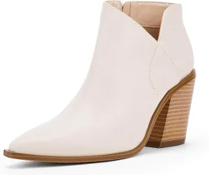 Womens Pointed Toe Ankle Boots Block Stacked Chunky Heel Cutout Side Zipper Fall Booties Shoe