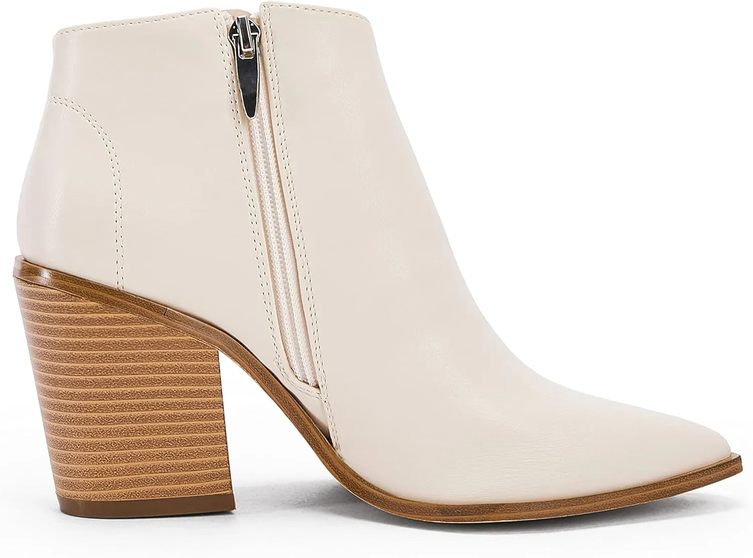 Womens Pointed Toe Ankle Boots Block Stacked Chunky Heel Cutout Side Zipper Fall Booties Shoe