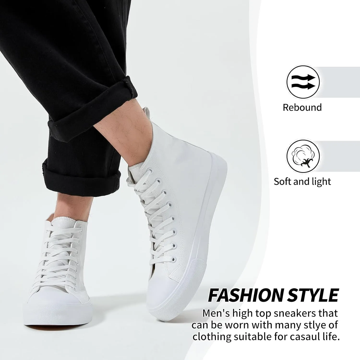 yageyan Mens Black high top Leather Sneakers for Men lace up Casual Comfortable Shoes